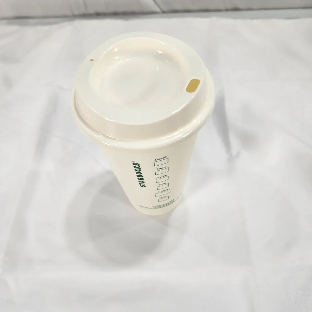 Starbucks Reusable Travel Coffee Cup White Plastic Siren Logo Tumbler with Lid